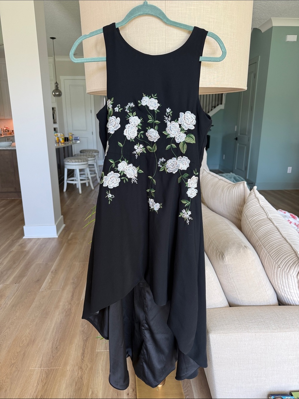 GB girls Black Dress with White Floral Embroidery